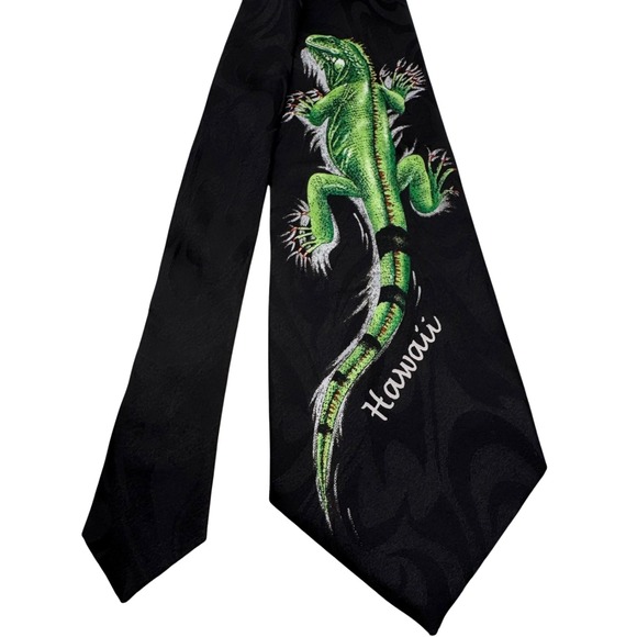 Fratello Hawaii Necktie Men's Green Iguana Island Paisley Novelty Themed Party - Picture 4 of 8